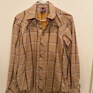 Men's Casual Tan Plaid Button Down Shirt
